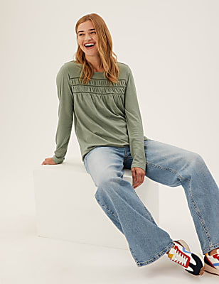 Pure Cotton Crew Neck Long Sleeve Top