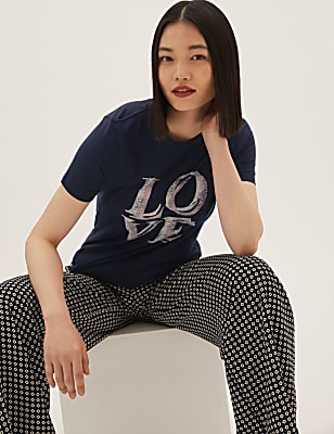 Cotton Rich Slogan Crew Neck T-Shirt