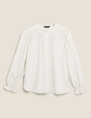 Textured Frill Detail Long Sleeve Blouse