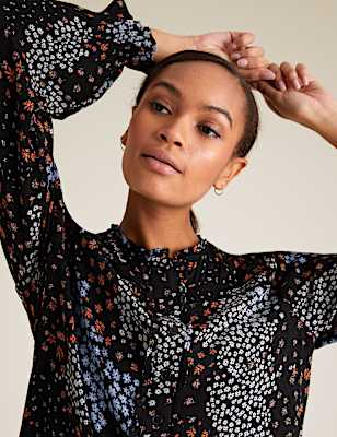 Ditsy Floral Frill Long Sleeve Blouse