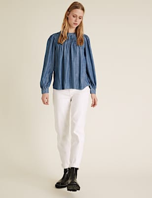Pure Tencel&trade; Pintuck Long Sleeve Blouse