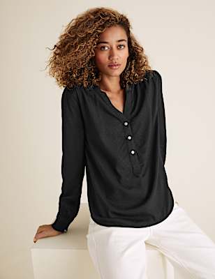 V-Neck Long Sleeve Blouse