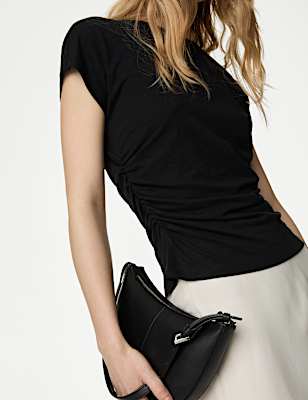 Cotton Rich Ruched T-Shirt