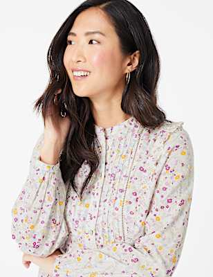 Pure Cotton Floral Broderie Ruffle Blouse
