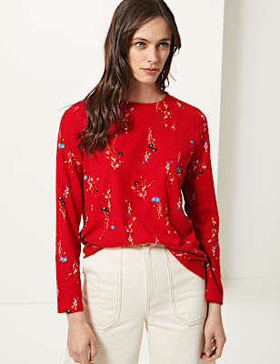 Printed Round Neck Long Sleeve T-Shirt