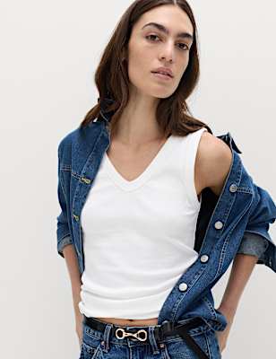 Cotton Rich Ribbed V-Neck Vest