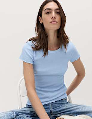Cotton Rich Ribbed Lettuce Edge T-Shirt