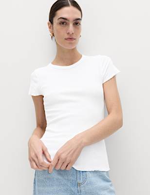 Cotton Rich Ribbed Lettuce Edge T-Shirt
