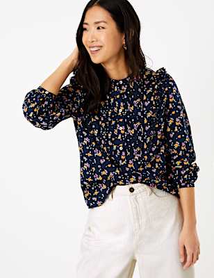 Pure Cotton Floral Long Sleeve Blouse