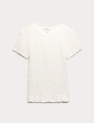 Pure Cotton Smocked Detail Top