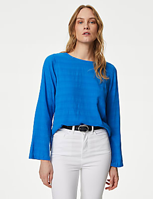 Textured Crew Neck Blouse
