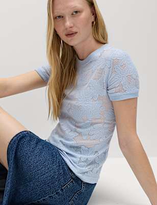 Cotton Blend Floral Lace Top