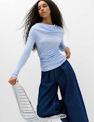 Cowl Neck Draped Long Sleeve Top