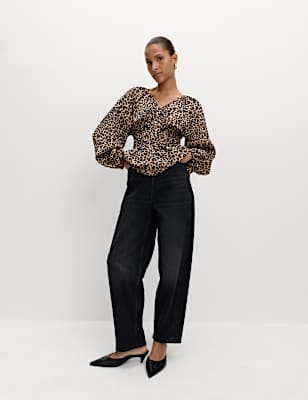 Animal Print Puff Sleeve Blouse