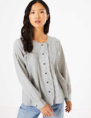 Cotton Rich Pintuck Blouse