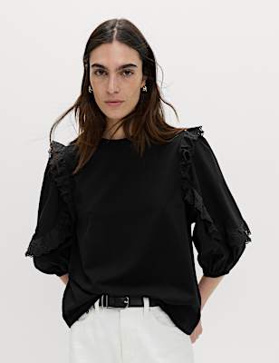 Cotton Rich Ruffle Sleeve Top