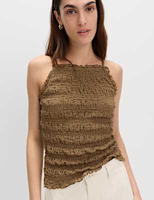 Cotton Rich Textured Square Neck Cami Top
