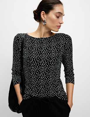 Pure Cotton Printed Slim Fit Slash Neck Top
