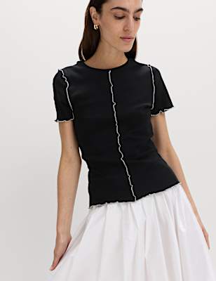 Pure Cotton Contrast Seam T-Shirt