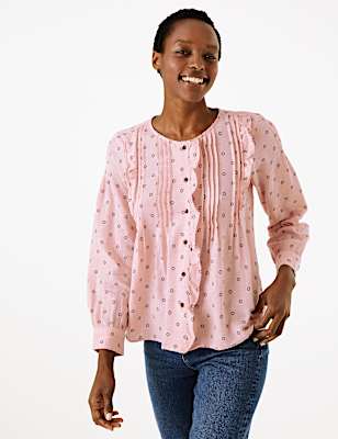 Cotton Rich Pintuck Blouse