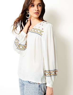 Embroidered Blouson Sleeve Tunic
