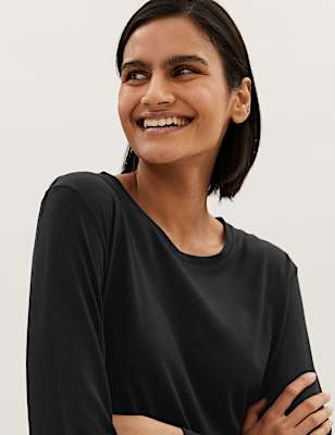 Crew Neck Relaxed Longline Long Sleeve Top