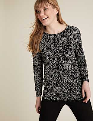 Polka Dot Relaxed Long Sleeve Longline Top