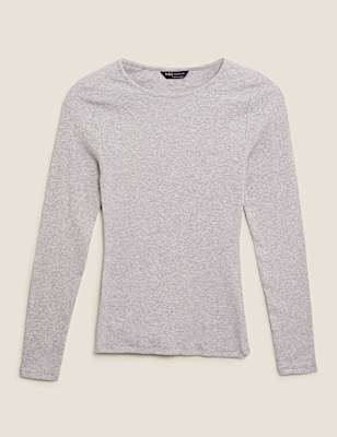Cotton Ribbed Fitted Long Sleeve Top