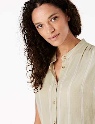 Striped Longline Collared Blouse