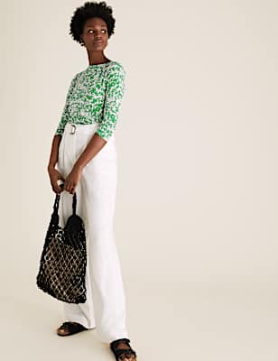 Cotton Rich Printed Slash Neck Fitted Top