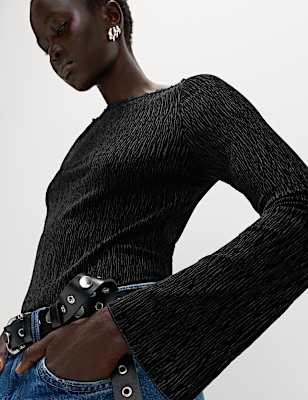 Velvet Smocked Long Sleeve Top