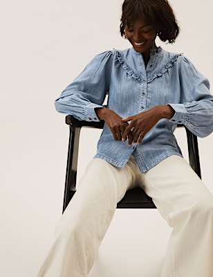 Pure Tencel&trade; Denim Frill-Detail Blouse