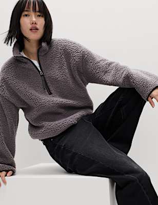 Borg Funnel Neck Half Zip Sweatshirt