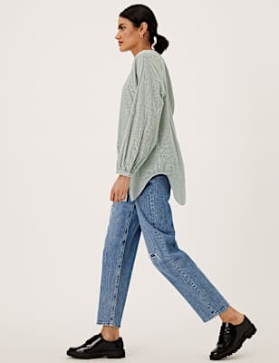 Pure Cotton Striped Long Sleeve Blouse