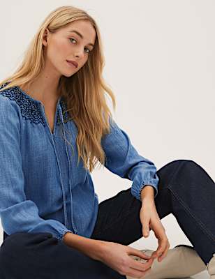 Regular Fit Smocked Popover Blouse
