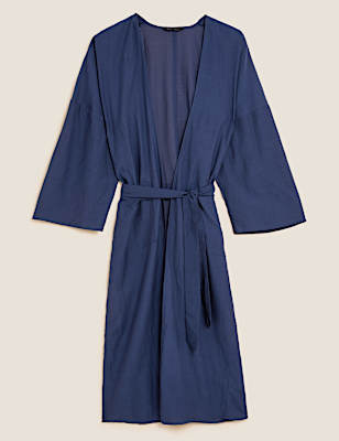 Cotton Rich Relaxed Long Sleeve Kimono Top