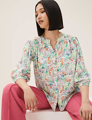 Floral Button Detail 3/4 Sleeve Blouse