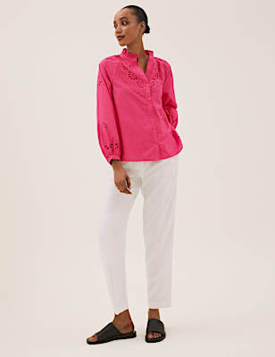 Pure Cotton Broderie Regular Fit Blouse