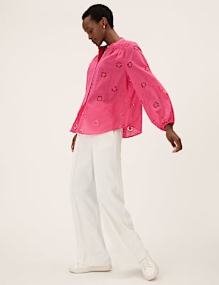 Pure Cotton Broderie Long Sleeve Blouse