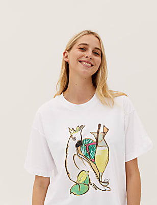 Pure Cotton Printed Crew Neck T-Shirt