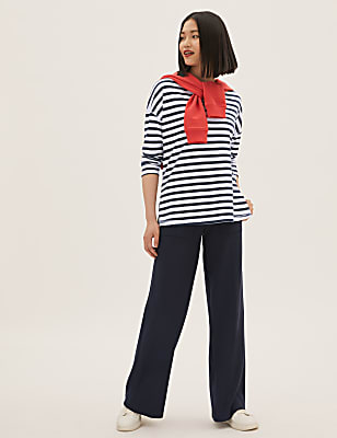 Linen Rich Striped V-Neck Long Sleeve Top