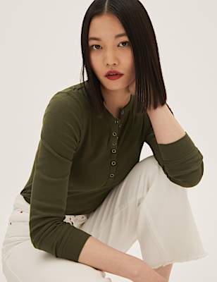 Cotton Rich Ribbed Long Sleeve Top