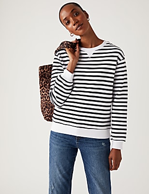 Cotton Rich Striped Crew Neck Sweatshirt