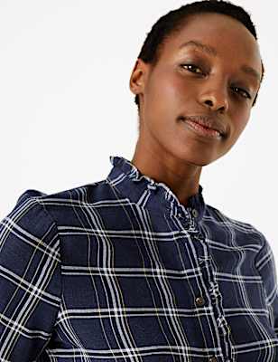 Cotton Rich Checked Longline Shirt