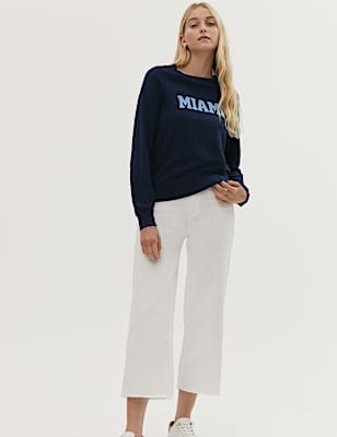 Pure Cotton Slogan Crew Neck Sweatshirt