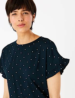 Printed Short Sleeve Blouse