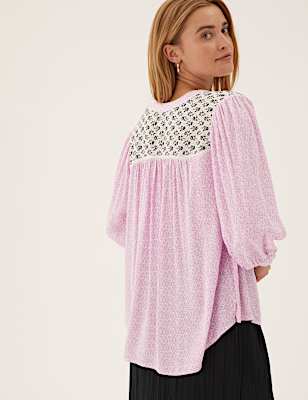 Printed Tie Neck 3/4 Sleeve Blouse