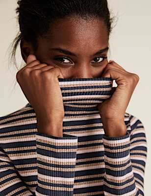 Sparkly Striped Funnel Neck Fitted Top