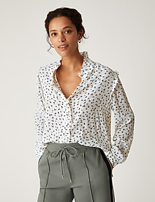 Printed High Neck Long Sleeve Blouse