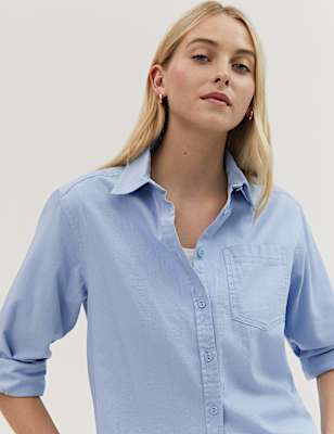 Pure Cotton Twill Collared Shirt